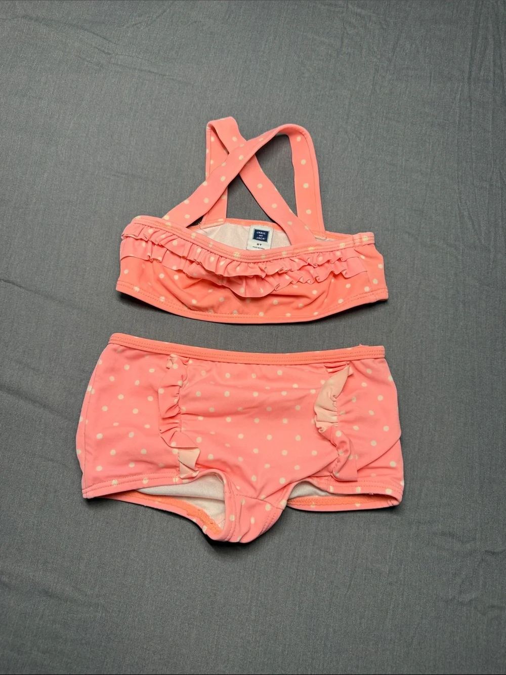 Janie and jack Kids Coral Pink Polka Dot Ruffle Two-Piece Swim Set